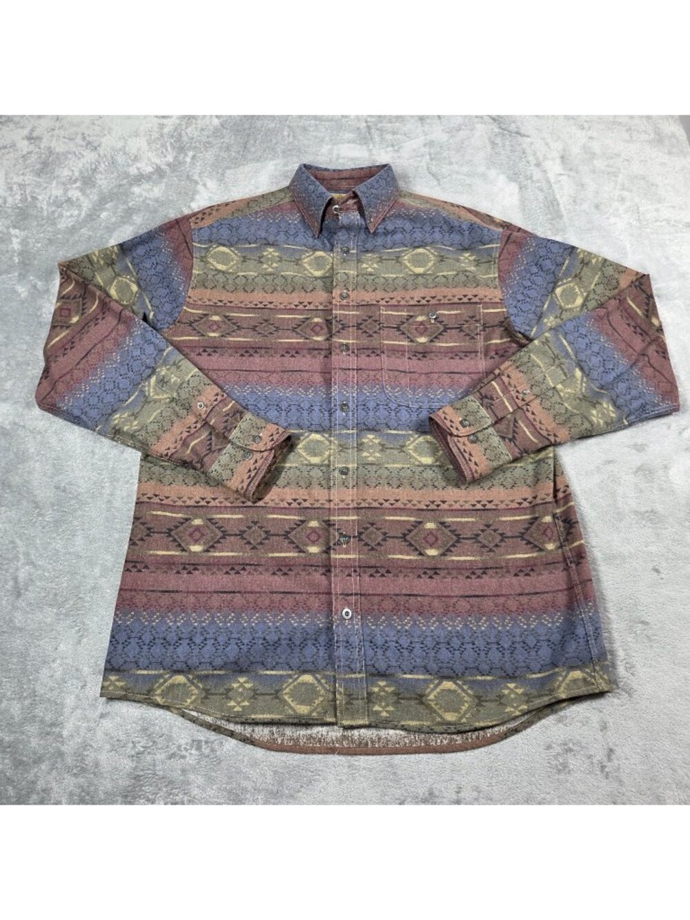 Cabelas Shirt Mens Medium Tall Deerskin Soft Chamois Button Up Southwest Aztec